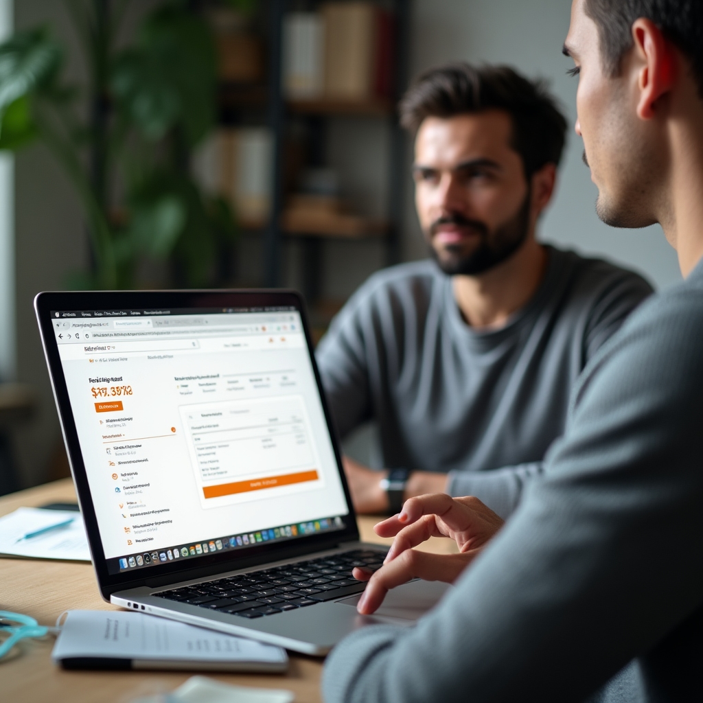 Schermata di checkout di un e-commerce su un computer portatile in un ambiente domestico