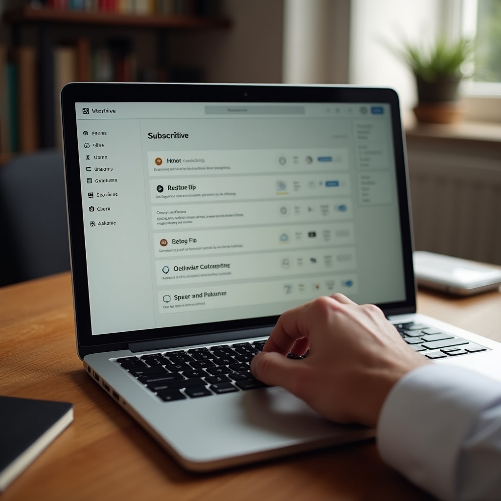 Schermo di laptop con elenco di abbonamenti attivi e pulsante di gestione
